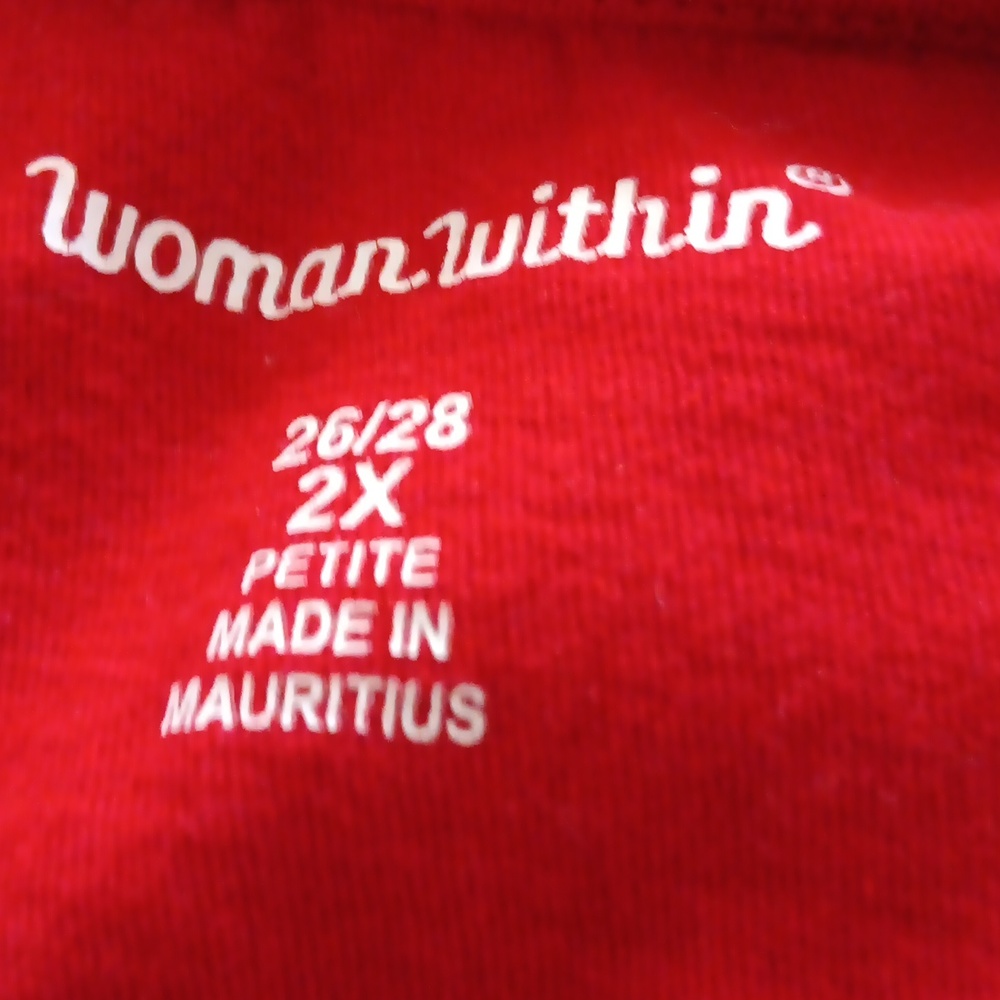 Woman Within Red V-Neck T-Shirt 2X Petite - Picture 3 of 3